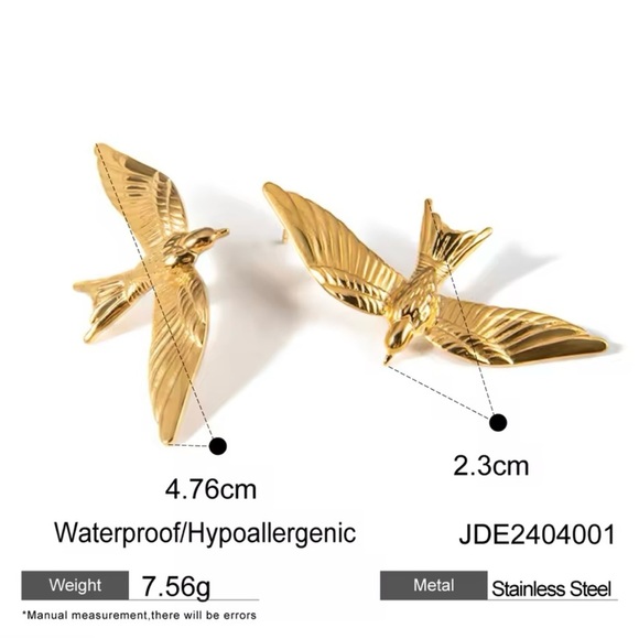 Stainless Steel 18k Gold Plated Vintage Stereoscopic Bird Earrings for Women - Picture 5 of 7